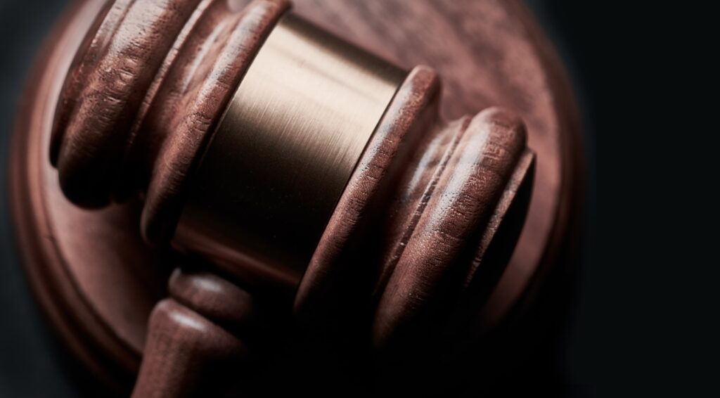 Gavel on black background with copy space. Concept for legal, lawyer, judge, law, auction and attorney