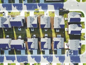 Aerial view of housing development