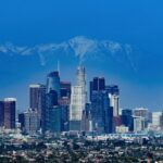 Downtown Los Angeles with LA mountains in background