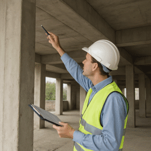 Inspector checking structural integrity of a building