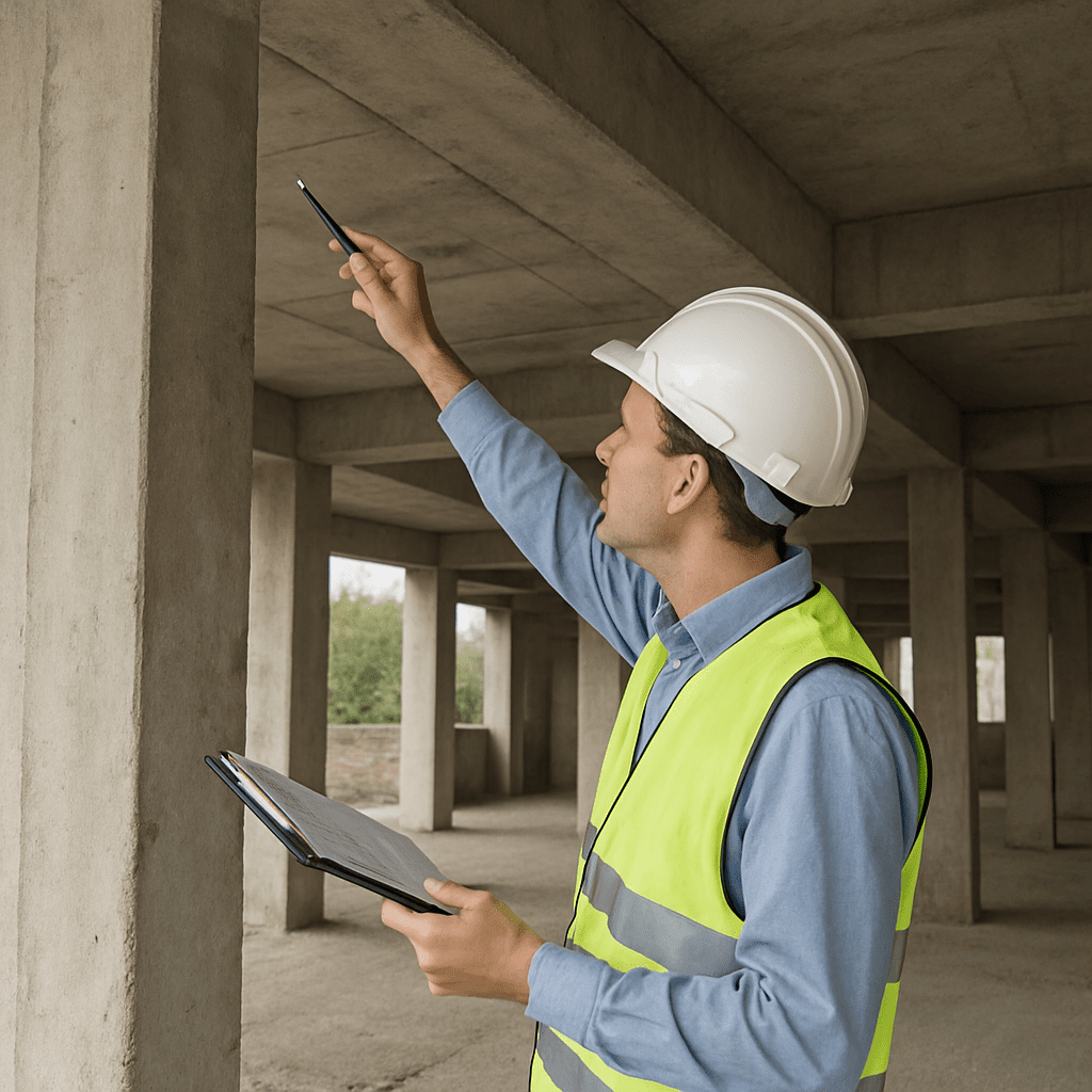 Inspector checking structural integrity of a building