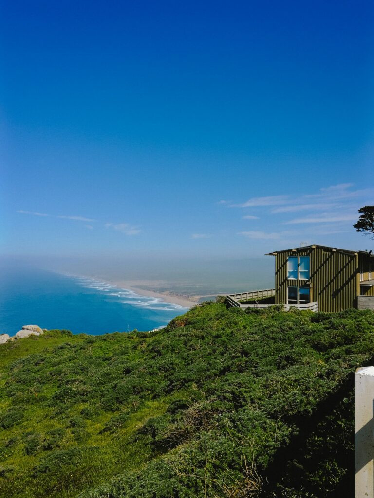 Home built on a hill on the coast of California