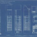 Architectural blueprint showing building dimensions and setbacks