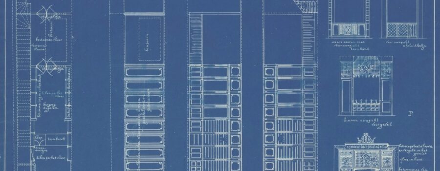 Architectural blueprint showing building dimensions and setbacks